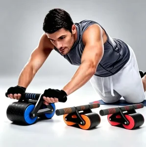 Automatic Rebound Abdominal Training Roller with Knee Pad, Two-Wheel Silent Core, Home Workout Fitness Equipment