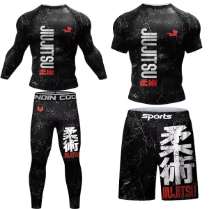 BJJ MMA Rash Guard and Shorts Set for Men, Brazilian Grappling and Boxing, Sublimation