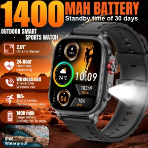 BWAK109 Smart Watch for Men Flashlight Answer Make Call Fitness tracker Heart Rote Waterproof Smartwatch for Android IOS 7 Days