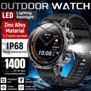 BWJU164 Outdoor Smart Watch 25-Day Battery Flashlight Call Answering Waterproof Fitness Tracker Android iOS