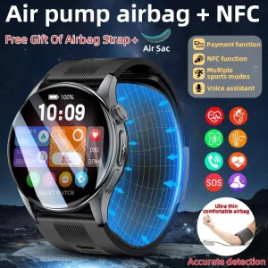 BWS200 Blood Pressure Smartwatch with Air Cuff, NFC, Voice Broadcast, Body Temperature and Call Reminder