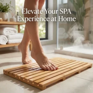 Bamboo Non-Slip Water-Resistant Washable Bath Mat for Shower and Bathroom
