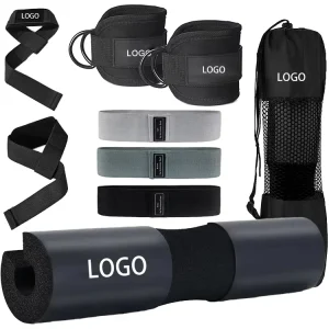 Barbell Pad Set with Booty Resistance Bands Ankle Straps Wrist Straps for Hip Thrust Squat Lunges Weight Lifting