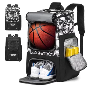 Basketball and Soccer Polyester Gym Backpack with Ball Holder and Shoe Compartment