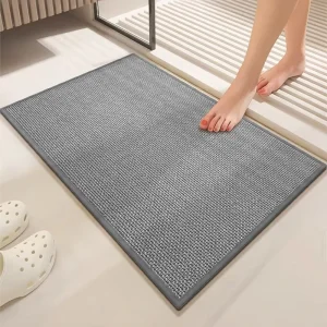 Bath Mats Non Slip Washable Super Absorbent Thin Quick Dry Low Pile Dotted Pattern Braided Light Gray 36 X 48 Inches