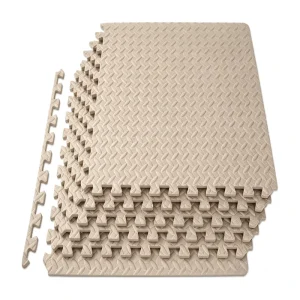 Beige EVA Interlocking Puzzle Gym Mat for Living Room, Durable Thick, Custom Color and Size