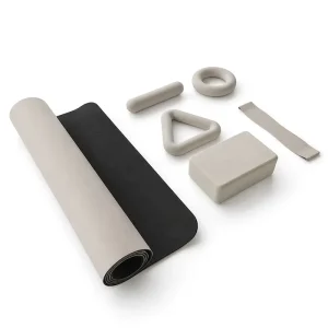 Beige Eco-Friendly Yoga Pilates Accessories Set, 6-in-1 Kit with Mat, Block, Ring, Triangle Roller, and Resistance Band