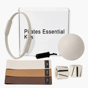 Beige Pilates Accessories Set Silicone Ankle Wrist Weights Mini Pilates Ball with Pump Detachable Magic Ring Resistance Bands