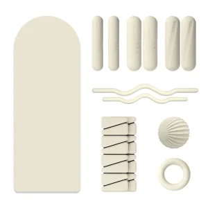 Beige Stretch Fabric Resistance Band, Pilates Ring and Core Sliders Set