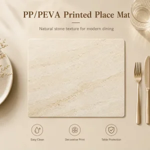 Beige Travertine Natural Stone Texture PEVA Placemat Waterproof Easy Clean Modern Minimalist Dining Table Protective Decor Mat