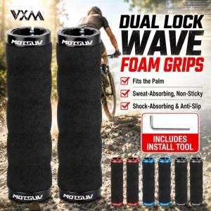 Bicycle Dual Lock Grips Sponge Aluminum Wave Design 130x33mm Shock Absorbing Anti-slip Sweatproof MTB Accessories