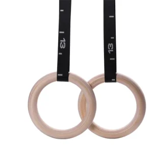Birch Wood and Nylon Gymnastic Rings, 28mm/32mm Diameter, with Suspension Straps