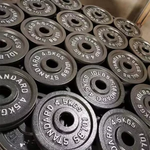Black Cast Iron Weight Plates LBS/KG Marked for Barbell Strength Training Gym Equipment