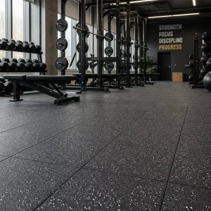 Black Composite Rubber Mat Shock Absorption Anti Slip Gym Flooring for Commercial Fitness Center OEM Supply