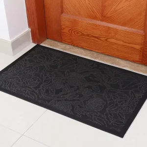 Black Flower PVC Anti-Slip Door Mat with Banding Edge for Hotel, Office, and Home