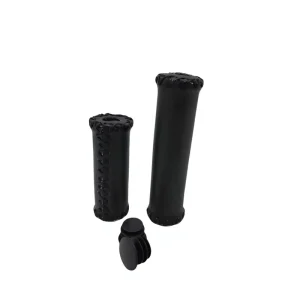 Black Hand-Sewn Leather and Sponge Bike Handlebar Grips, Anti-Slip, Comfortable, Waterproof, for Electric, Mountain, Folding, and Road Bicycles