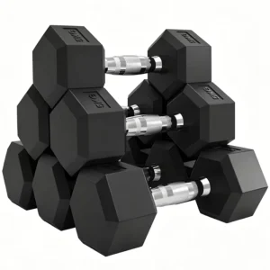 Black Hex Dumbbell Set, Rubber-Coated Cast Iron