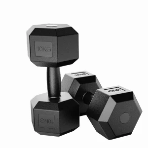 Black Hexagonal Cement Dumbbells, 50 kg and 20 kg, Non-Slip, for Home Gym Weight Training