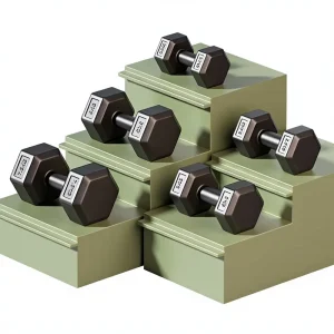 Black Hexagonal Cement- and Rubber-Coated Dumbbells