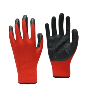 Black Latex Palm-Coated Red Polyester Grip PPE Gloves for Work and Construction