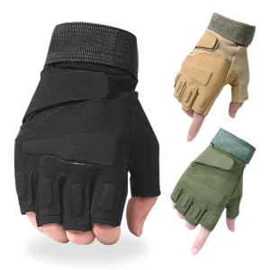 Black Microfiber Fingerless Tactical Gloves, Cut-Resistant, Anti-Slip, Half-Finger Combat Gloves