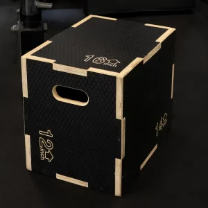Black Non-Slip Wood Plyo Box for Strength Training, Commercial Use