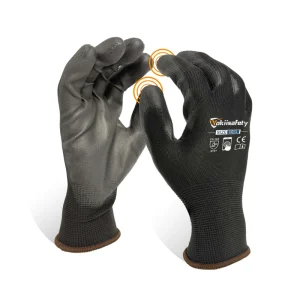Black PU Coated Gloves Polyester Knit Anti Slip CE 4131 for Logistics