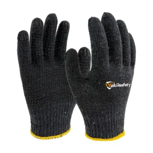 Black PVC Dotted Work Gloves, 10-Gauge Cotton, Wear Resistant for Packaging
