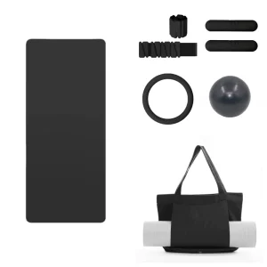 Black Pilates Set for Home Gym with PU Yoga Mat and Silicone Ankle Weights