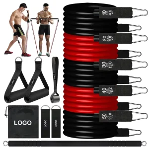 Black Red Heavy Latex Eco-Friendly Durable Resistance Bands 11 Piece Set Accessories Home Gym Fitness Full Body Strength