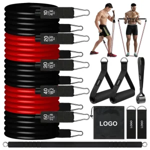 Black Red TPE Resistance Bands 11Pcs Set with Accessories for Home Gym Strength Training