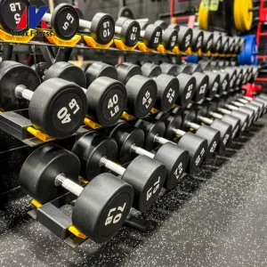 Black Round Rubber Dumbbell Set with Rack, 20kg and 30kg