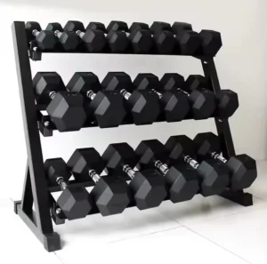 Black Rubber-Coated Cast Iron Hex Dumbbell Set Home Use Free Weights for Gym