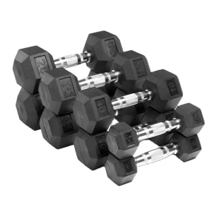 Black Rubber-Coated Hex Dumbbell Set