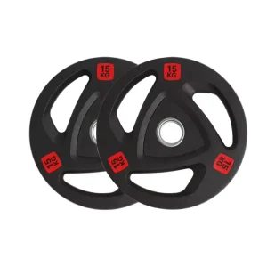 Black Rubber Encased Three Hole Barbell Weight Plates Home Commercial Gym Weightlifting Fitness Training Equipment