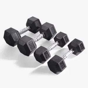 Black Rubber Hex Dumbbell with Anti-Roll Design for Strength Training