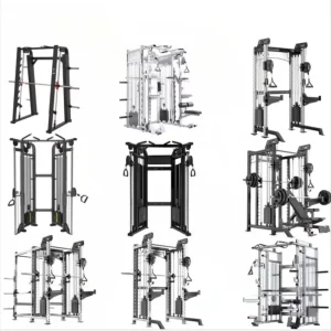 Black Steel Tube Smith Squat Cage with Cable Crossover and Multi-Function Strength Training Station
