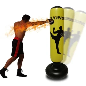 Black Yellow 63 Inch PVC Heavy Duty Inflatable Punching Boxing Bag for Kids Boys Girls Age 6-12 Karate Taekwondo Practice Sands