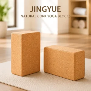 Black and Beige Wood Cork Yoga Block for Yoga, Pilates, and Studio Use