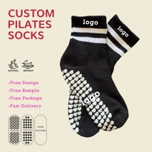 Black and White Stripe Non Slip Grip Women’s Low Cut Pilates Socks for Yoga Reformer, Manufacturer