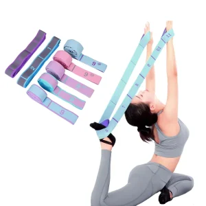 Blue Latex and Nylon 8-loop Resistance Bands Yoga Straps for Fitness Stretching and Physical Therapy Set