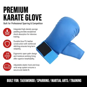 Blue PU Leather Karate Gloves with High-Density Sponge Padding OEM ODM Factory Direct