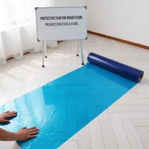 Blue Transparent Self-Adhesive PE Protective Film for Wood Floor Protection, Moisture Proof, Logo Printing, Blow Molding