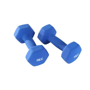 Blue Vinyl-Coated Hex Dumbbell Set, Non-Roll Hand Weights for Yoga and Aerobic Workouts