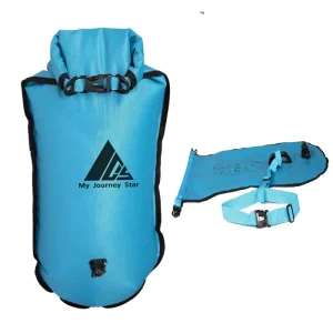 Blue Waterproof PVC and Nylon Dry Bag with Inflatable Buoy for Swimming and Diving