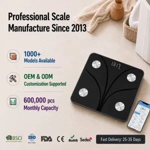 Bluetooth Smart Body Fat Scale for Home Fitness Tempered Glass Platform with App Connection Multi-User Support