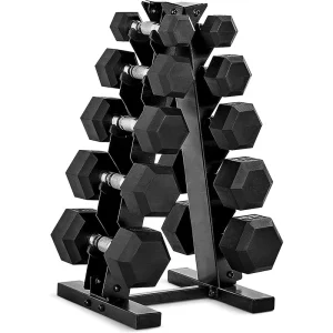 Bodybuilding Equipment Factory Direct Selling Hexagonal Dumbbell Set With Rack 5 110LB Rubber Hex Dumbbells