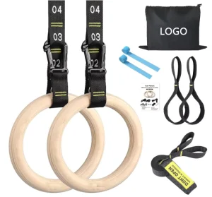 Bodyweight Fitness Training Gymnastic Rings Wooden Gym Rings Adjustable Numbered Straps Pull up Rings Sets for Workout