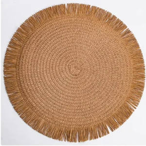 Bohemian Style Plastic Woven Tassel Non-Slip Table Mats Placemat for Dining Office and Kitchen