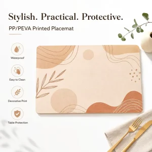 Boho Abstract Line Leaf Print PP PEVA Placemat Waterproof Easy Clean Neutral Beige Dining Table Protector Decor Mat